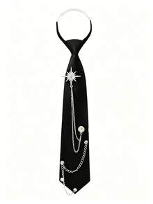 1pc Unisex Punk Metal Chain Tie, Adjustable Pre-Tied Necktie Accessory, Black Punk Metal Chain Tie, Suitable For Uniform, School, Shirt Accessory - Multicolor - View 11