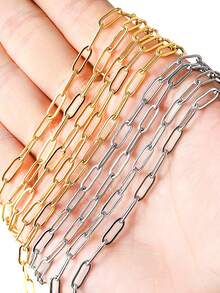 1/2m Fashion Solid Color Steel Oval Square Frame Chain For DIY Handmade Jewelry Making Necklace Bracelet Accessories Material - Figaro Chain - View 2