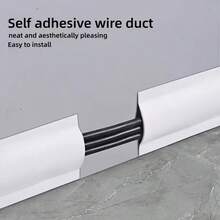 3pcs Floor Cable Trunking, PVC Wire Conduit, Wire Fixing And Extension Protection Slot, Wire Concealment Sticker | One Sticker One Cover Instantly Hide Messy Wires On Floor And Wall Corners! | Flexible And Bendable, Fits Perfectly Along Wall Corners And Right Angles | Multiple Colors To Match Your Choice, Self-Adhesive Material, - O - View 4