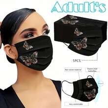 10/50pcs Black Disposable 4-Ply Women's Face Masks, Butterfly Print Pleated Masks With Elastic Ear Loops And Nose Clip, Fashionable Disposable Masks Suitable For Daily Wear, Work, Office, Travel And Outdoor Use - Multiple Styles - View 6