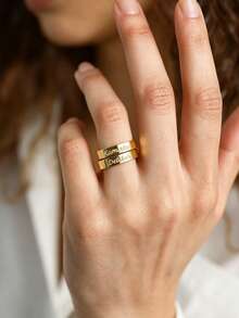 [ZzAi Custom]1pc Personalized Customized Ring, Plain Band Fashion Ring, Customizable Text, As A Love Gift, Also As A Matching Ring, A Ring Of Love - Multicolor - View 3