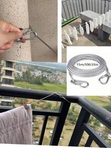 1 Set Stainless Steel Clothesline, Portable Indoor/Outdoor Laundry Use, Camping Accessory, Suitable For Bathroom And Dorm, Dog Leash, Multi-Purpose, Galvanized Steel Wire Rope, 2mm Thickness - Multicolor - View 3