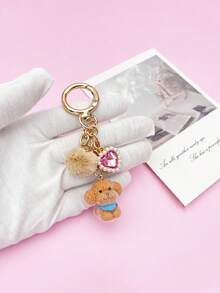 1pc/1set, Charming Cute Puppy Bag Accessory Keychain, Fashion Rhinestone Heart Fur Ball Pendant Bag Charm, Women's Shoulder Bag Decoration, Room Decor, Suitable As High-End Graduation Gift For Friends - Multicolor - View 6