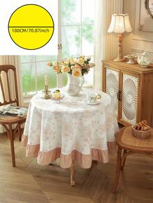 1pc American Vintage Pastoral Style Round Polyester Cotton Tablecloth, Pleated Ruffle Edge, Suitable For Outdoor Dining Table, Camping Picnic, Farmhouse Daily Decor, Home Tablecloth Decoration Fabric - Apricot - View 9