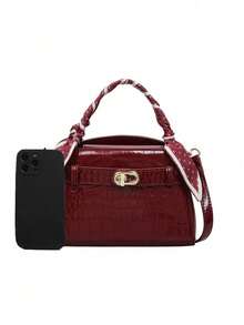 1pc New Vintage Burgundy PU Women's Handbag, Fashionable Small Tote Bag, Coin Purse, Phone Bag, Can Be Carried As Shoulder Bag Or Crossbody With Long Strap, Suitable For Commuting, Going Out, Shopping, Matching Clothes - Burgundy - View 5