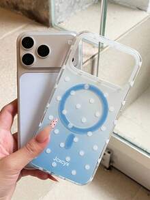Cute Polka Dot Style Gradient Blue Dark Red Magnetic Phone Case Compatible With IPhone 18 Pro Max 18 Pro 17 Pro Max 17 Pro 17 16 Pro Max 16 Pro 16 15 Pro Max 15 Pro 14 Pro Max 14 Pro 13 Luxury Wireless Charging IMD Glossy Jelly Back Shell For Girl - Blue - View 4