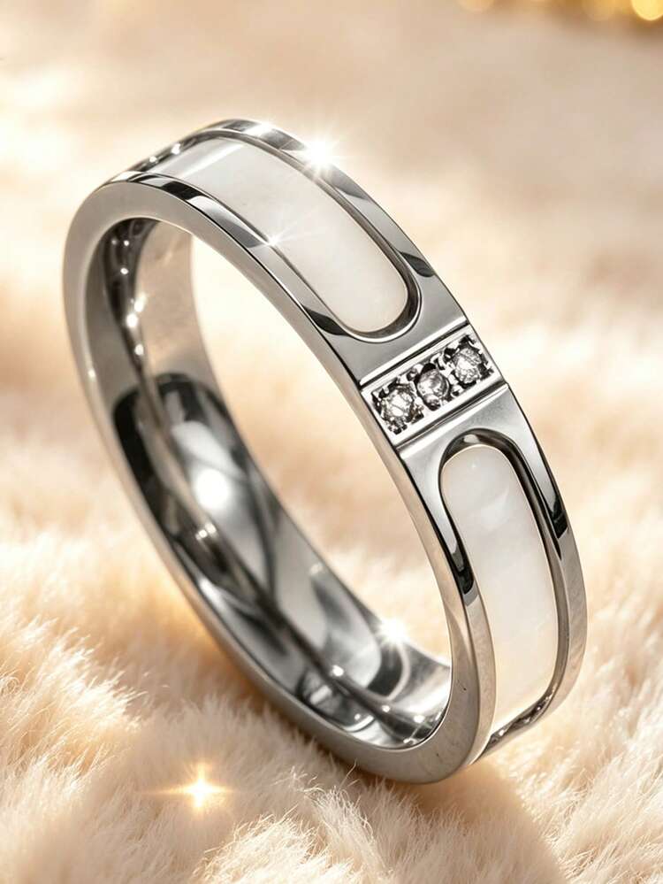 ZCNC Znice 2026 New 304 Stainless Steel Silver Stackable Ring Set, Women's Style, 3-Piece Clover And Full Rhinestone Personalized Rings, Low-Allergenic Minimalist Jewelry, Perfect Mother's Day Gift, Summer Vacation Accessory - Silver 9 - View 4