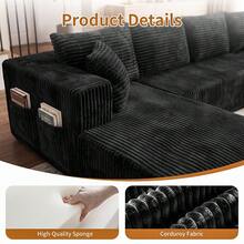 Sofá modular de lujo con forma de U, de 147 pulgadas, convertible en cama, con tapizado de pana, para sala de estar, cine en casa, villa, apartamento y estudio. No requiere montaje. - Negro - Ver 6