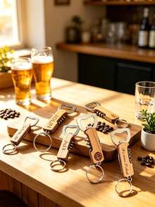 Laser Engravable Wooden Multi-Function Bottle Opener Keychain, Dual-Use Beer And Wine Opener Tool With Wine Corkscrew, Metal Key Ring For Keys And Backpacks, Premium Natural Wood Handle With Durable Rust-Resistant Metal Parts, Sturdy Craftsmanship, Supports Custom Name, Anniversary, And Personalized Message, Compact And Portable For Home Gatherings, Outdoor Camping, And Party Dinners - Apricot - View 3