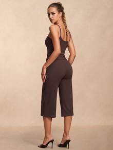 VVX Capris Legging Two Pieces Set For Women Slim Fit With Side Pleat Design, Casual And Slimming Sports Yoga Outfit - Brown - View 2