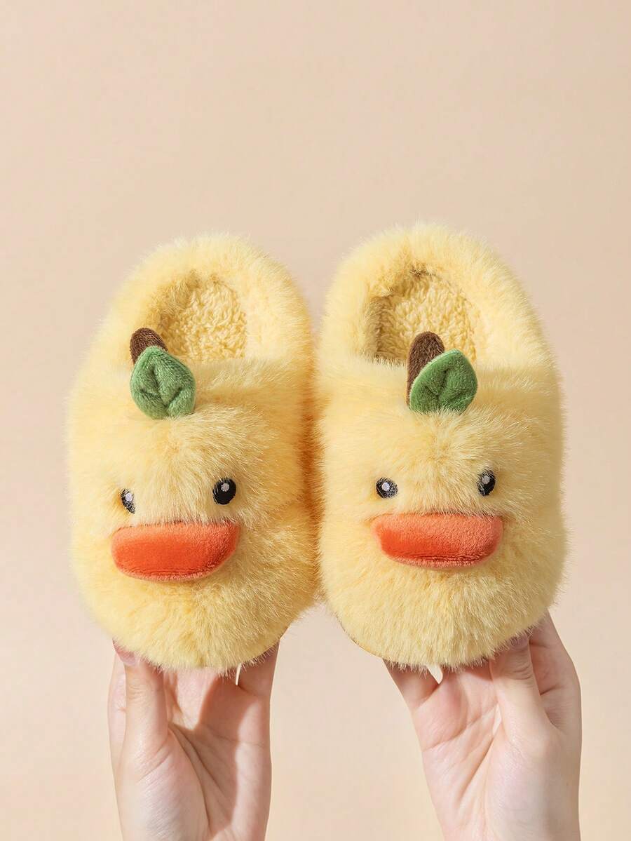 1 Pair Baby Cute Cartoon Thermal Lined Thick Anti-Slip Sole Design Flat Heel Warm Casual Shoes Suitable For Autumn/Winter - Yellow - View 1