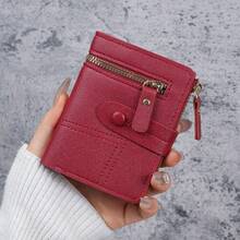 New Women's Solid Color Snap Button Wallet, Slim Short Card Holder Coin Purse - Multicolor - View 15