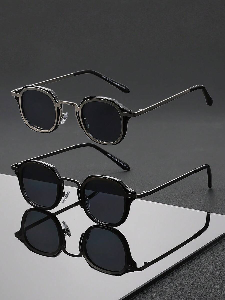 2 Pairs Men's Fashion Frame Glasses, Perfect Blend Of Modern Style And Practicality, Suitable For Vacation, Party, Daily Life, Commuting, Street Photography, Fits All Face Shapes - Multicolor - View 1