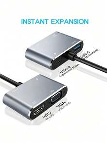 4-In-1 Type-C Hub, USB3.0 High-Speed Transfer, 4K HD, 100W PD Fast Charging, Widely Compatible - Grey - View 3