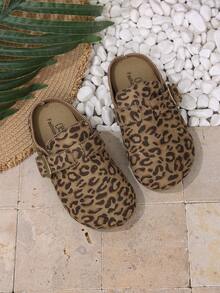 1 Pair Round Toe Leopard Print Fashion Relaxed Boho Slides, Closed Toe Shoes, Beach Shoes, Suitable For Daily Indoor/Outdoor Wear, Beach Travel, Camping And More - Mocha Brown - View 5