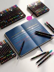 Dual-Tip Dual-Color Glitter Markers 24/48/72/96 Colors Optional, Self-Glitter Painting Pens For Kids DIY Drawing, Student Art Doodle, Long Barrel Ink-Resistant, Suitable For Birthday - Multicolor - View 3