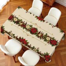 1pc Red Christmas Tablecloth, Christmas Flower Gold Bell Holly Red Berry Print Pattern, Polyester Material Single-Sided Print, Suitable For Tabletop, Washable And Reusable, Suitable For Indoor, Outdoor, Patio, Wedding, Banquet, Party, Outdoor Dining, Suitable For Craft Exhibition, Banquet Event Decoration - Multicolor - View 7