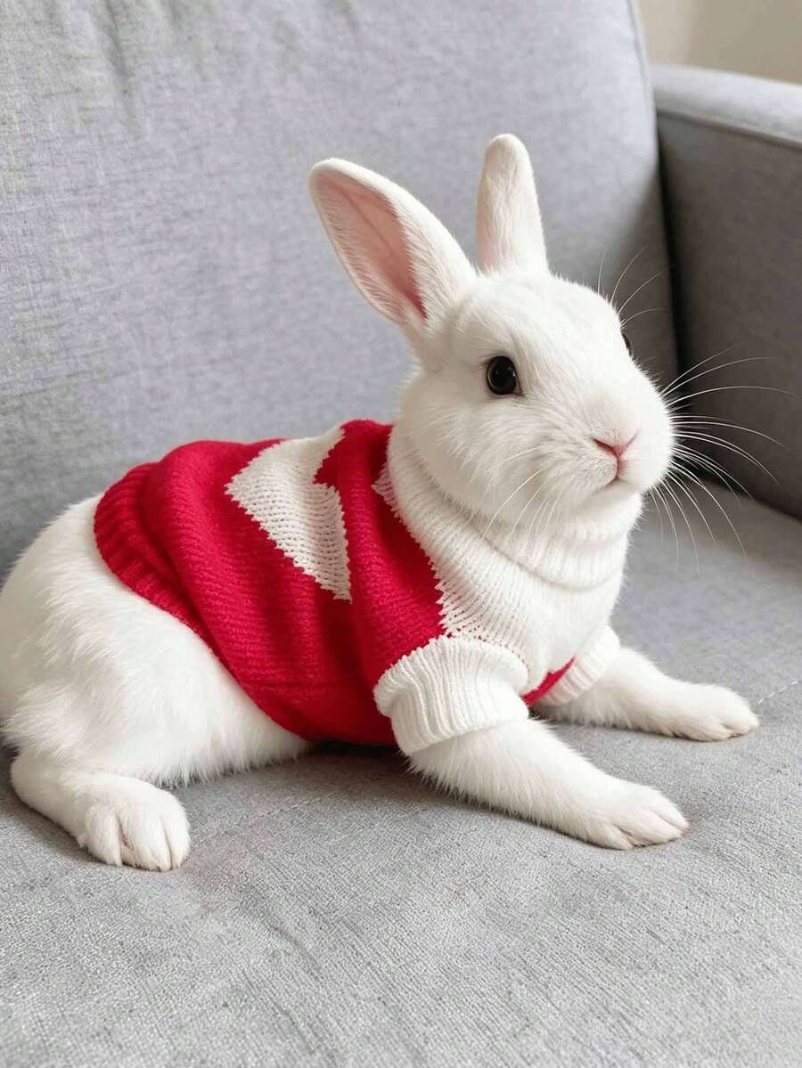 1pc Heart-Shaped Sweater, Autumn/Winter Warm Rabbit Sweater, Cute Heart Design Acrylic Material, Rabbit Pet Accessories, Rabbit Pet Supplies, Rabbit, Rabbit Pet Accessories, Rabbit Pet Supplies, Rabbit, Rabbit Supplies, Rabbit Clothes, Rabbit Supplies, Suitable For Small Pet Lop-Eared Rabbits On Valentine's Day