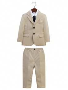 Young Boy 4-Piece Formal Suit Set With Tie, Suitable For Weddings, Birthday Parties, Anniversaries And Baptism Ceremonies - Khaki - View 8