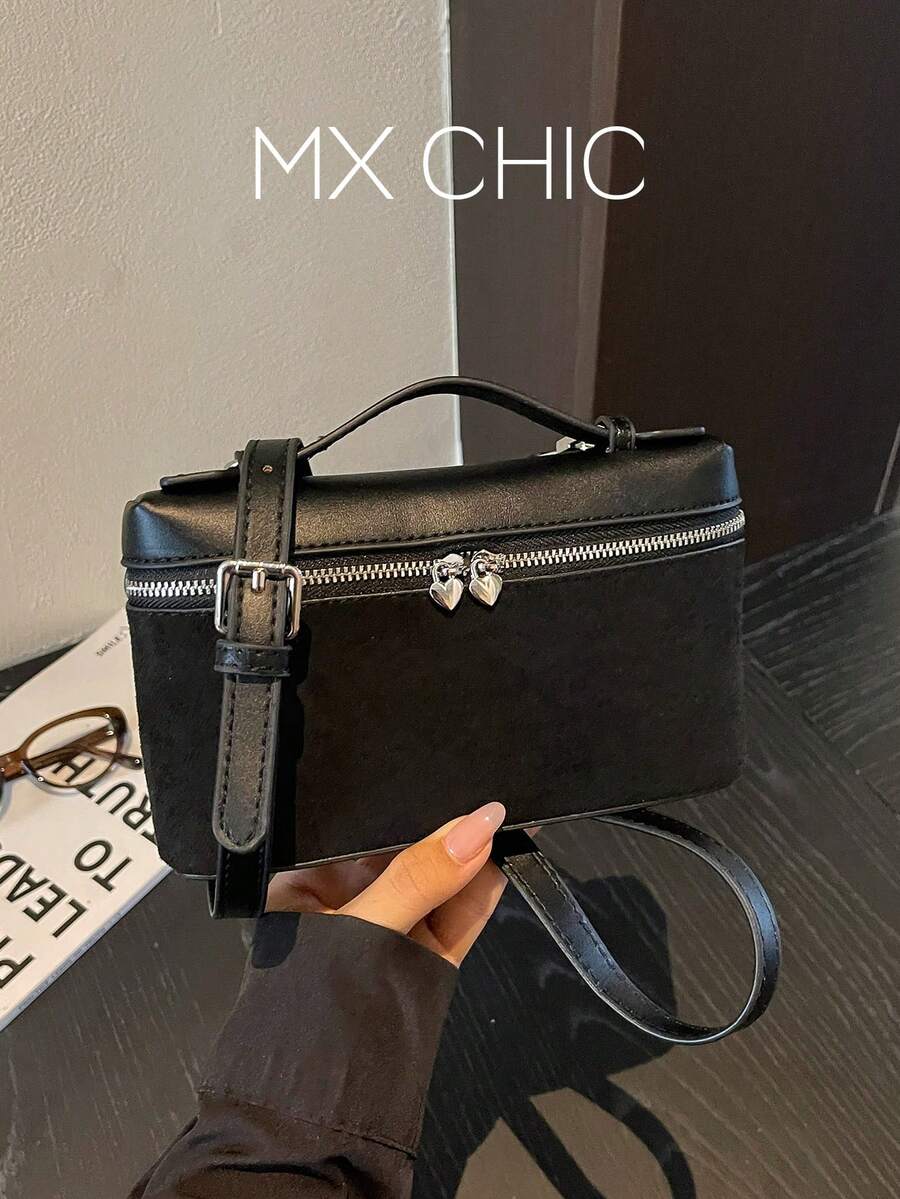 New Hand-Held Box Bag, Minimalist Style Shoulder Crossbody Bag - Black - View 1
