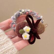Vintage Crochet Pumpkin Flower Hair Tie, Fabric Bow Decor Elastic Hair Scrunchie, Adult Daily Ponytail Hair Accessory - Multicolor - View 13