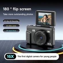 4K HD Digital Camera With 64GB/180° Flip Screen/64MP/16x Zoom Lens/AF Auto Focus/Built-In LED Flash/Multiple Filters - View 3