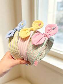 3pcs Sweet Rabbit Ear Bow Knotted Headband Women Fashion Striped Hair Band - Multicolor - View 5