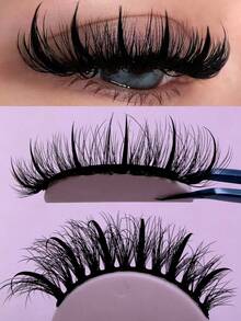7 Pairs 20mm Russian Strip Lashes, Wet Look, Grafted Look, Spiky Lash Extensions Manga Lashes, Natural Soft Fluffy Mink Lashes 3D False Eyelashes Russian Volume Lashes False - Black - View 1