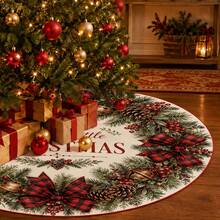 1pc Christmas Wreath Pattern Christmas Tree Skirt, Elegant Color Holiday Decor, 5 Sizes, Unisex Holiday Gift, Suitable For Home And Party Christmas Home Decoration - Christmas Wreath - View 5