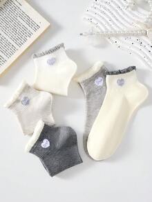 5 Pairs Women's Cute Breathable Heart Pattern Fashion Short Invisible Socks, Ankle Socks, Boat Socks, Breathable Soft Minimalist Socks, Fashion Socks, White Socks Black Socks Suitable For Daily Casual Wear, Suitable For Spring Summer All Seasons - View 4