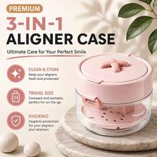 3-In-1 Portable Retainer Case With Built-In Mirror And Cleaning Brush, Double-Layer Soakable Denture Storage Box With Drain Basket, Orthodontic Storage Box Compatible With Clear Aligners, Wire Retainers, Dental Trays, Suitable For Travel And Bathroom - A - View 1