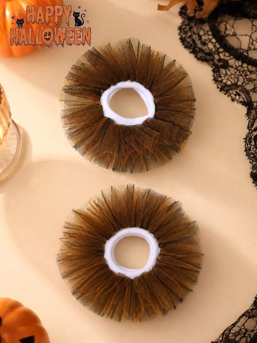 2入萬聖節橘黑網紗兒童髮圈 - 彩色 - 查看 1