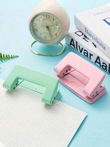 2pcs Solid Color Dual Hole Puncher, Portable Manual Hole Punch Machine, Suitable For Office Binding Supplies, School Notebooks, Scrapbooks And Stationery - Sets - View 3