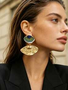 ZAA Mixed‑Style Evil Eye Hamsa Hand Dangle Earrings, Vintage Sculpted Gold Drop Earrings, Boho Colorful Enamel Statement Jewelry For Women - Evil Eye - View 7