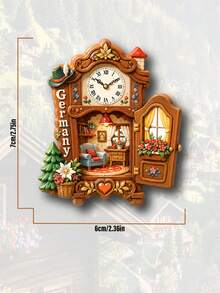 1pc Handcrafted Germany/Austria/Switzerland Souvenir Wooden Cuckoo Clock Fridge Magnet, Creative Painted Gift Item In Van Gogh Style - Multicolor - View 32
