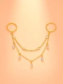 outingfit 1 chiếc nhẫn đeo ngón tay đôi kèm vòng tay tua rua đính đá rhinestone màu vàng cho nữ, trang sức xích tay thanh lịch, phù hợp đi biển, lễ hội âm nhạc, hẹn hò và du lịch - mặt dây chuyền - Xem 3