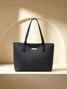 Men's Vintage Checkered Tote Bag Large Capacity Business Briefcase Shoulder Bag Multifunctional Work Office Laptop Handbag For Daily Commute Travel - Black - View 1