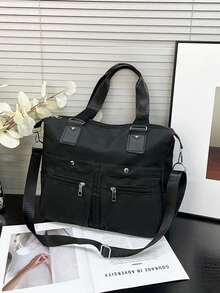 Men's Black Waterproof Nylon Briefcase Large Capacity Multi-Pocket Laptop Shoulder Bag Business Work Office Handbag For Daily Commute Travel - Black - View 7