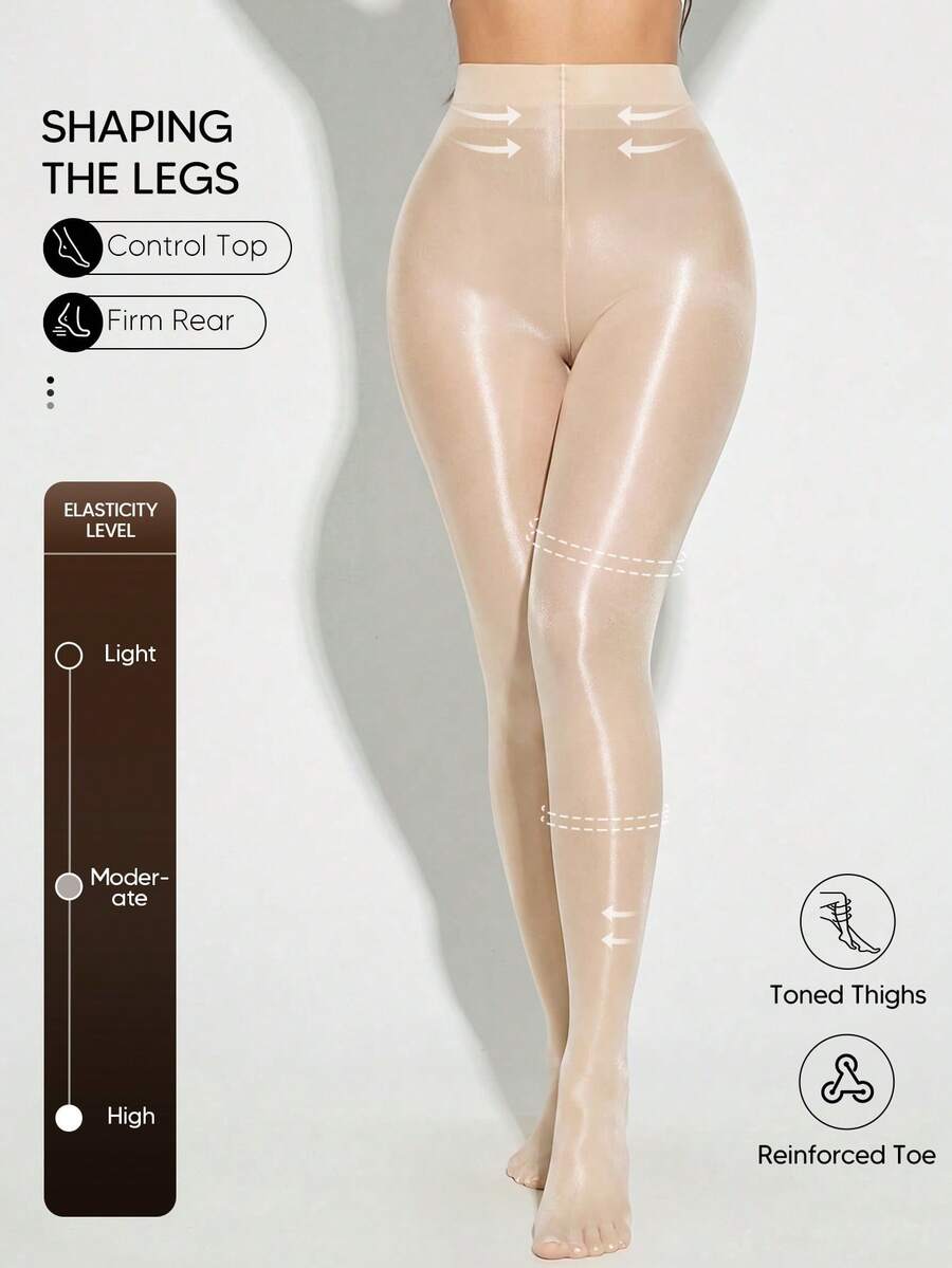 Women's Seamless High Waist Compression Tights, Elastic Tummy Control Shaping Leggings, Slimming Body Shaping Pants - Apricot - View 1