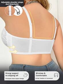 mimilemon Women's Plus Size White Lace Strapless Bra - Comfortable, Breathable, Front Closure, Detachable Straps & Multiway Wear - White - View 3