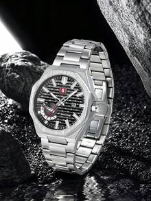 Never-Stop Men's Quartz Watch Octagonal Vertical Stripe Calendar Small Dial Metal Steel Band Business Men's Watch Multi-Color Suitable For Daily Wear And Various Holiday Gifts - one-size - View 7