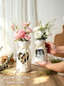 1set, Personalized Name And Photo Vase With Ribbon, Suitable For Dried Or Fresh Flowers, Perfect For Bedroom Dressing Table Dining Table Decoration, Study Bookcase Office Accent, Custom Birthday Gift For Women - Multicolor - View 2