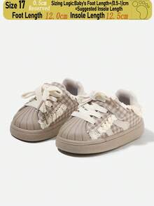 1 Pair Unisex Toddler Plaid Lace Shell Toe Hook&Loop Skate Shoes, Anti-Slip Flexible Sole, Spring Autumn Daily(Size By Insole Cm) - Khaki - View 12