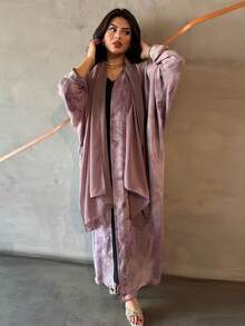 Set Abaya + Hijab Terbuka Depan, Abaya Gaya Kimono Lengan Panjang Longgar Elegan, Busana Muslimah Sopan Gaya Dubai - MultiWarna - View 5