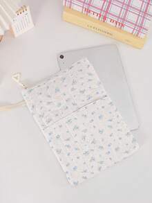 1pc Floral Quilted Book Cover With Zipper 11.02" X 8.66" Carrying Handle Book Storage Bag Padded Protective Book Sleeve Pencil Case Bible Storage Bag - Multicolor - View 18