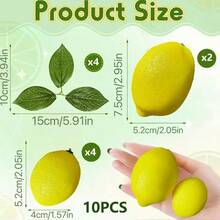 10pcs Artificial Lemon With Leaves, Realistic Yellow Lemon Decorative Fruit, Suitable For Bowl Decor, Table Centerpiece, Kitchen Summer Decoration - Multicolor - View 2