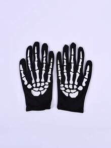 1 Par de Luvas com Estampa de Esqueleto de Halloween, Luvas de Fantasia de Garra de Fantasma Vermelha, Acessório de Fantasia para Festa de Halloween e Role Play - Multicolorido - Visão 10