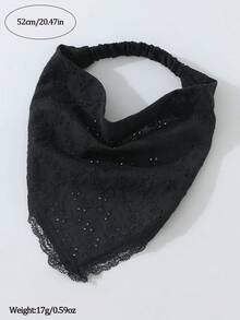 1件原創花卉圖案刺繡捲邊女款髮箍頭巾，適合日常穿著與度假 - 黑色 - 查看 4