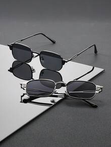 2 Pairs Men's Fashion Rectangular Frame Non-Prescription Glasses, Perfect Blend Of Modern Style And Fashion Charm, Suitable For Vacation Outfits, Parties, Daily Wear, Fits All Face Shapes - Multicolor - View 4