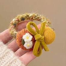 Vintage Crochet Pumpkin Flower Hair Tie, Fabric Bow Decor Elastic Hair Scrunchie, Adult Daily Ponytail Hair Accessory - Multicolor - View 12